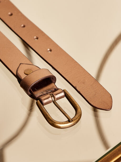 Metallic Thin Leather Gold Buckle Belt