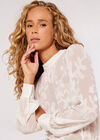 Satin Leaf Detail Top, White, large