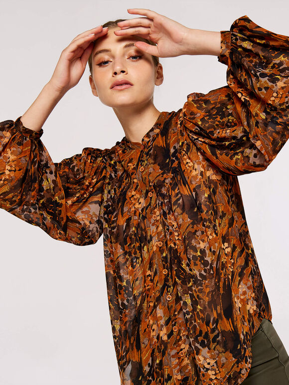 Medow Chiffon  Blouse, Brown, large