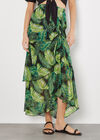 Tropical Leaf Chiffon Tiered Maxi Skirt, Green, large