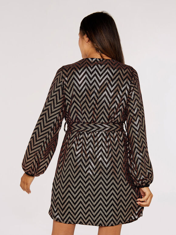 Chevron Mini Dress, Brown, large