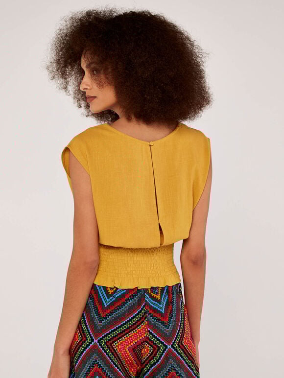 Shirred Waist Crop Top, Mustard, large
