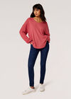 Oversized Waffle Knit Top, Pink, large