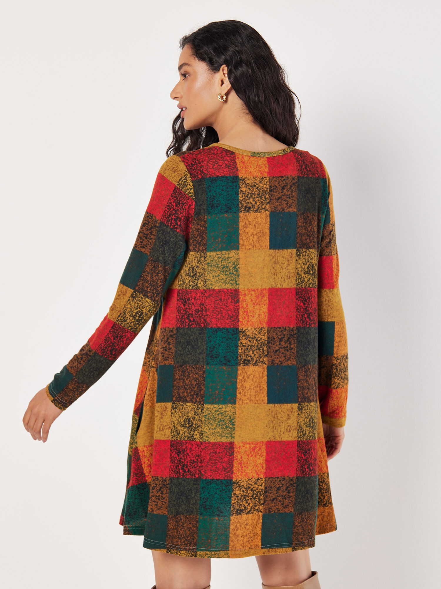 Colourful Patchwork Check Swing Mini Dress | Apricot Clothing
