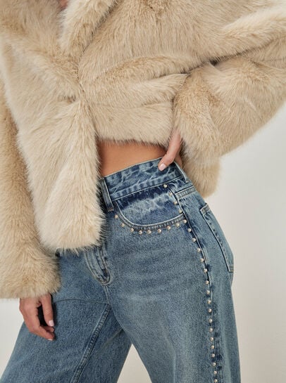 Maca Stud Embellished Wide Leg Jeans