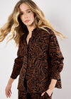 Linen Mix Leaf Print Shirt, Brown, large
