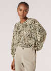 Floral Silhouette Chiffon Blouse, Khaki, large