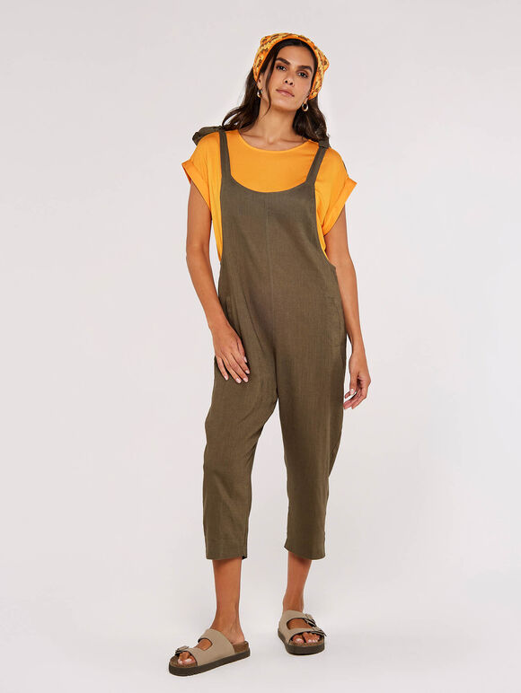 Tie Shoulder Jumpsuit, Khaki, large