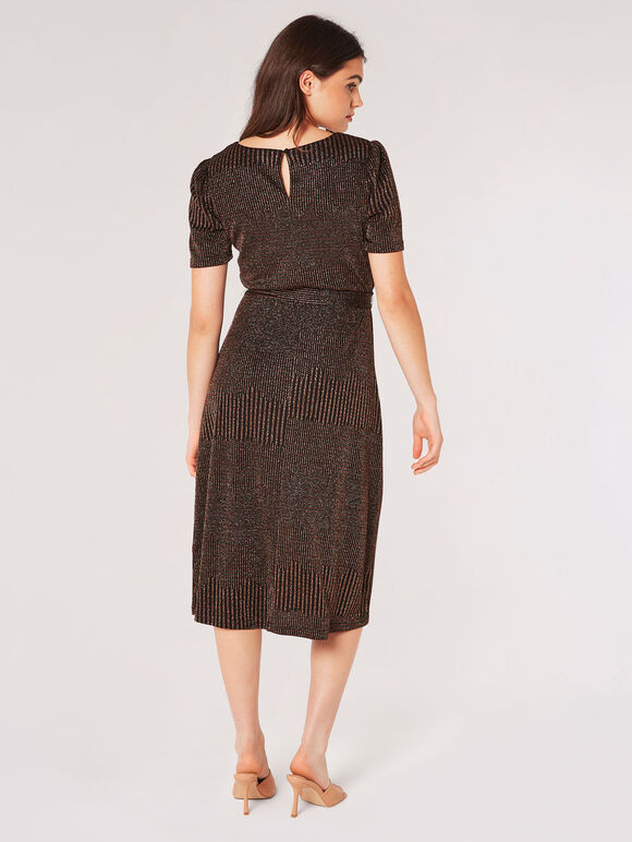 Ribbed Lurex Midi Dress, Black, large