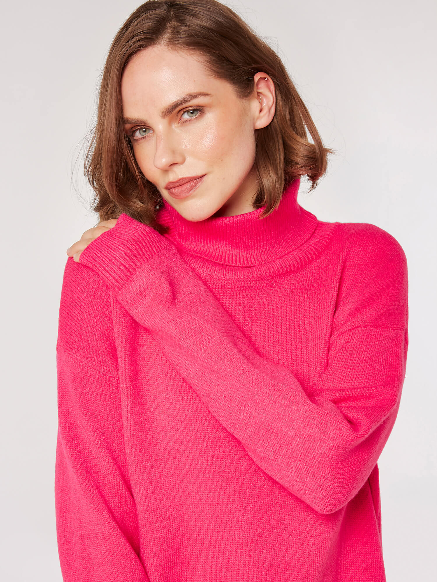 Fuchsia pink hotsell roll neck jumper
