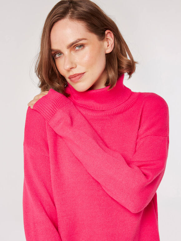 Side Zip Roll Neck Jumper, Fuchsia, large