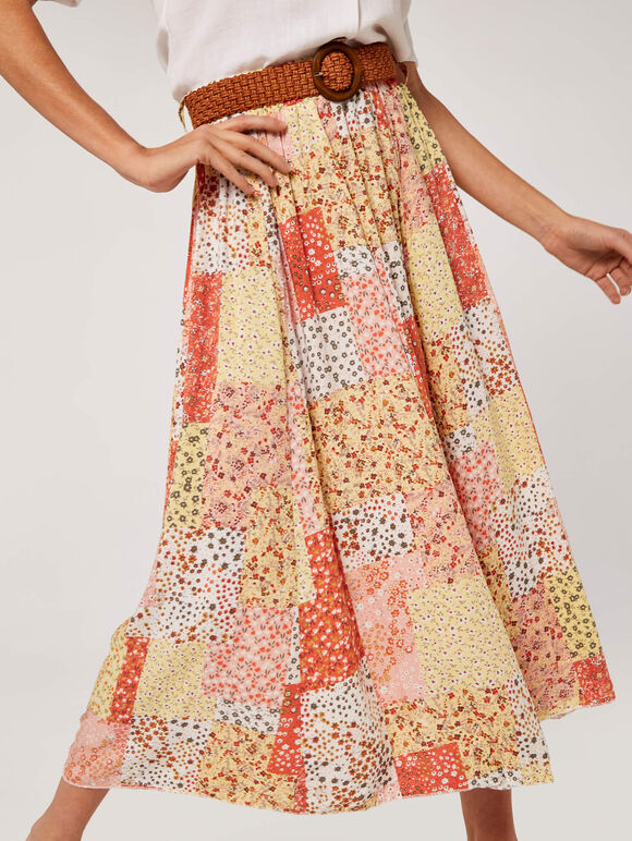 Ditsy Fusion Crinkle Skirt, Orange, large