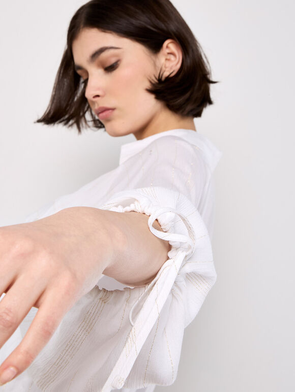 Oversized Longline Shimmer Shirt, White, large
