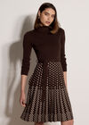 Ribbed Knit Polka Dot Midi Dress, Brown, large