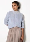 Mock Neck Soft Chunky Knit Jumper, Blue, large
