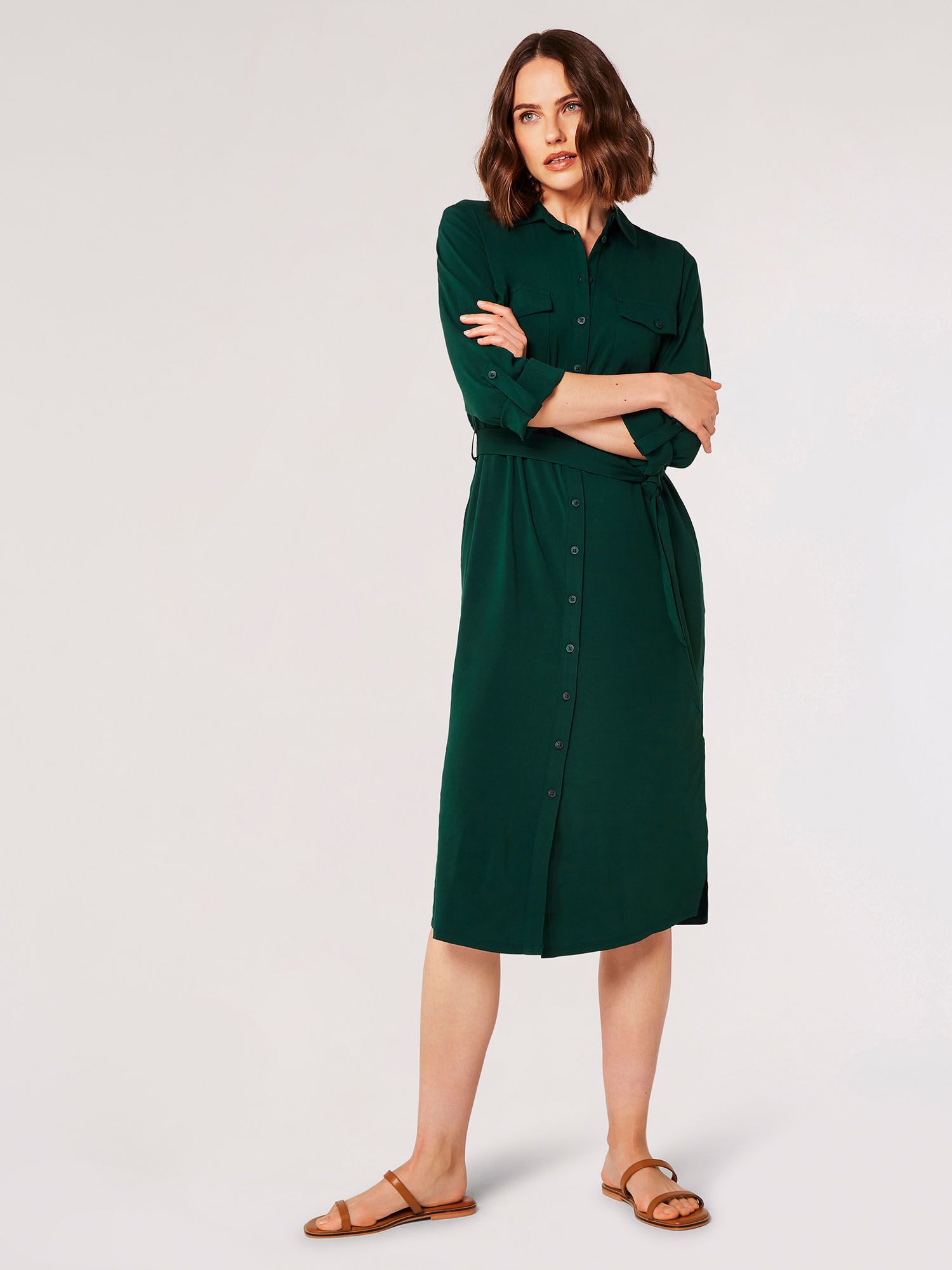 Utility Shirt Midi Dress Apricot Clothing