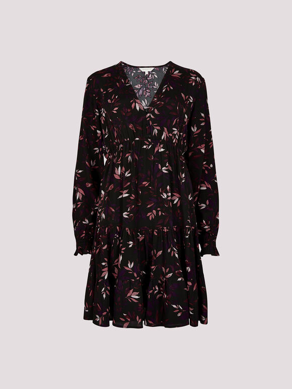 Leaf Print Mini Dress, Burgundy, large