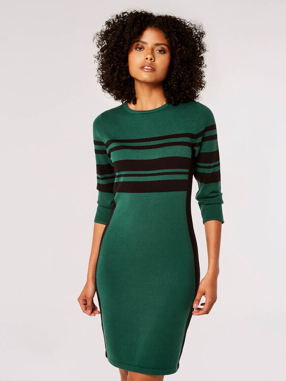 Stripe Panel Bodycon Mini Dress, Green, large