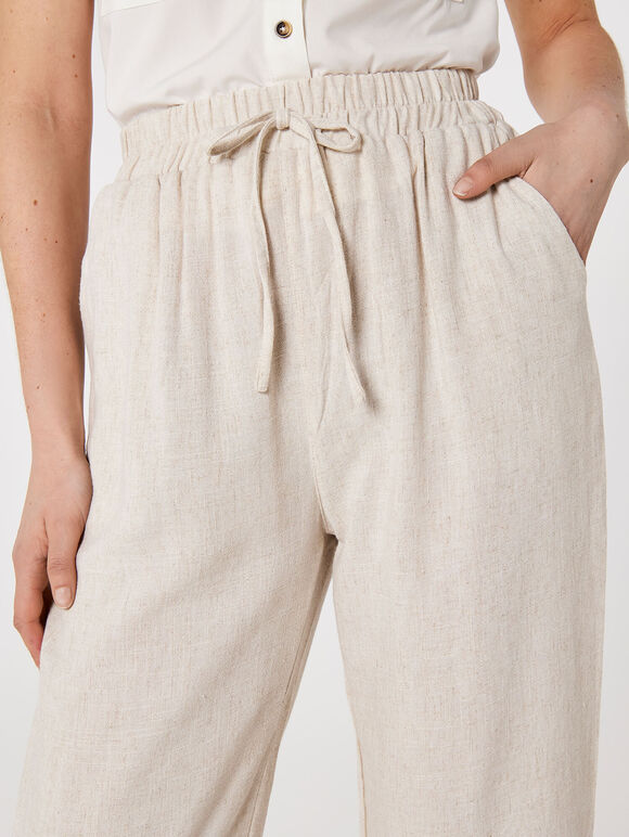 Linen Blend Cropped Trousers, Stone, large