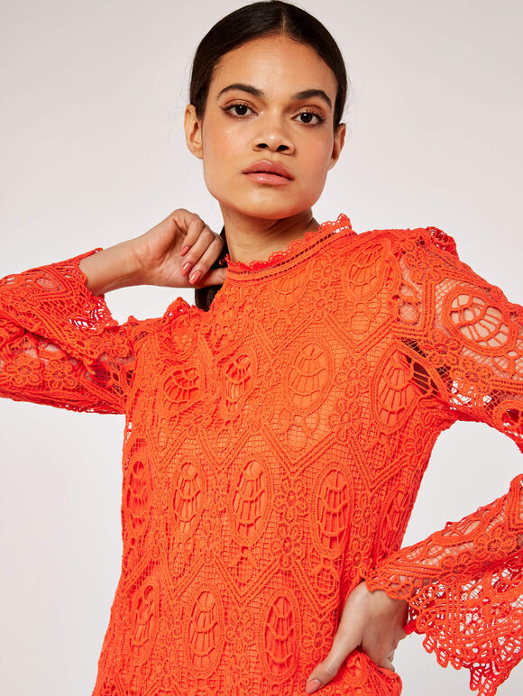 Scallop Lace Top, Orange, large