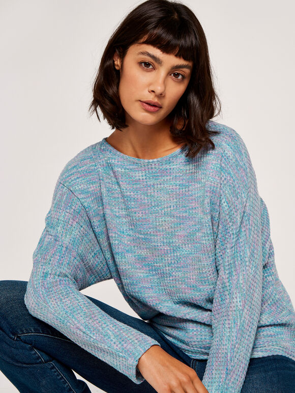 Ripple Waffle Top, Blue, large