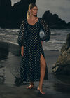 Gold Foil Chiffon Midi Dress, Black, large