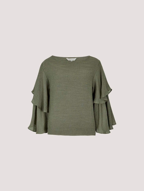 Layered Sleeve Top, Khaki, large