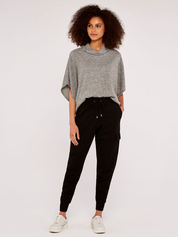 Roll Neck Ribbed Cape, Grey, large