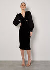 Velvet Twist Bodice Midi Dress, Black, large