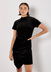 Velvet Ruched Mini Dress, Black, large
