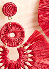 Raffia Fan Earrings, Red, large
