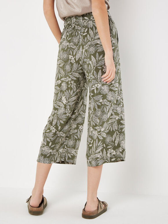 Batik Leaf Culotte Trousers, Khaki, large