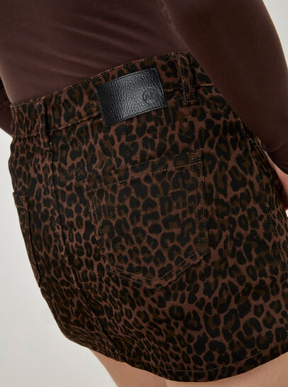 Leopard Print Denim Mini Skort