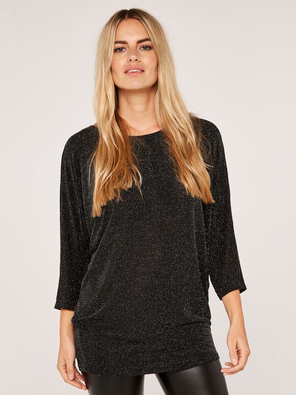 Metallic Shimmer Batwing Top, Black, large