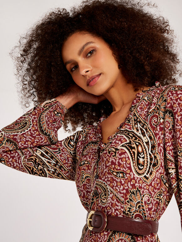 Paisley Midi Dress, Burgundy, large