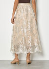 Shimmer Mesh Floral Embroidered Midi Skirt, Stone, large