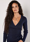 Ribbed Knit Sparkle Wrap Jumper, Navy, large