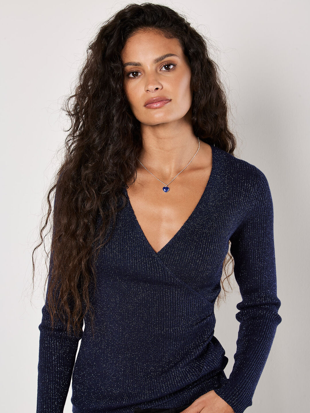 Ribbed Knit Sparkle Wrap Jumper