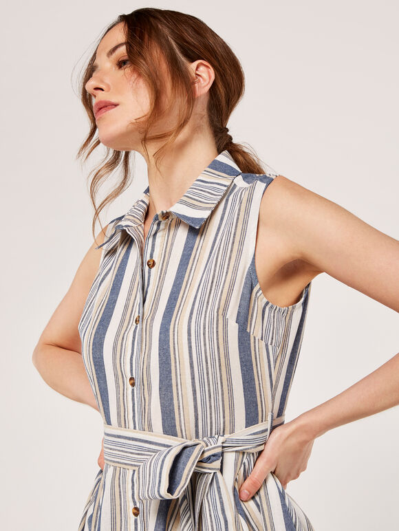 Engineered Stripe Dress, Navy, large