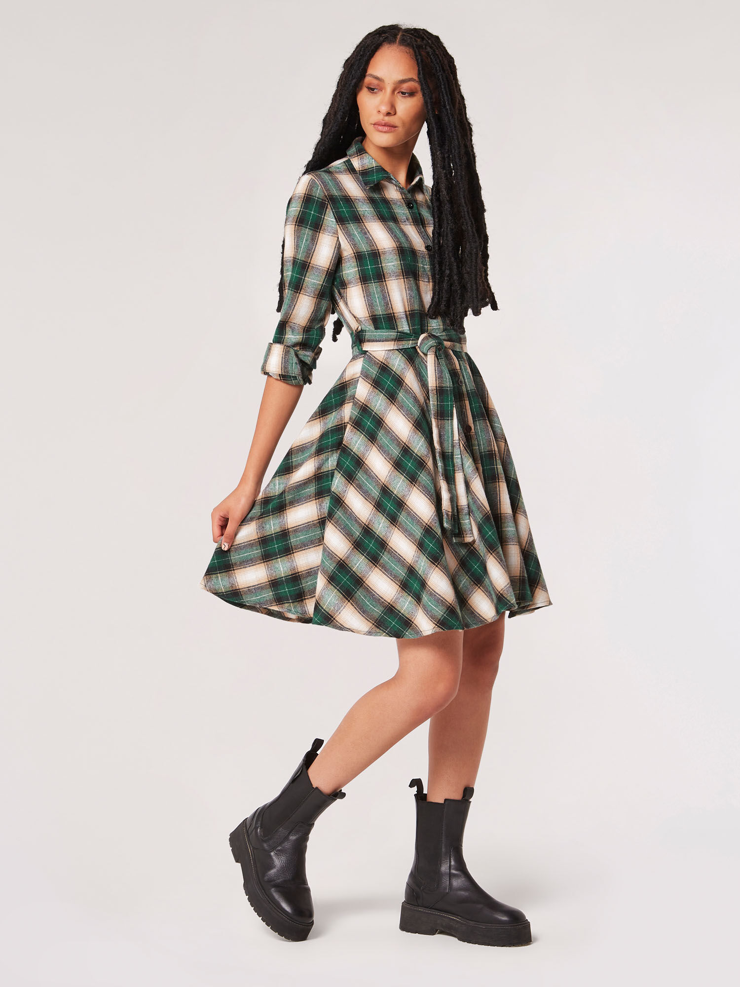 Green check shirt dress 2025