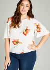 Kimono Sleeve Scattered Flower Top +, Orange, large