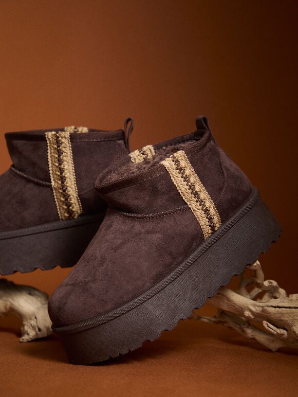 Cosy Platform Ankle Boots, Brown, large