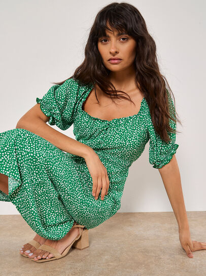 Spot Print Milkmaid Midi Dress