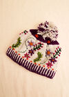 Hand-Knitted Floral Embroidered Beanie Hat, Grey, large