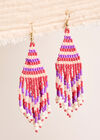 Beaded Fringe Hook Earrings, Red, large