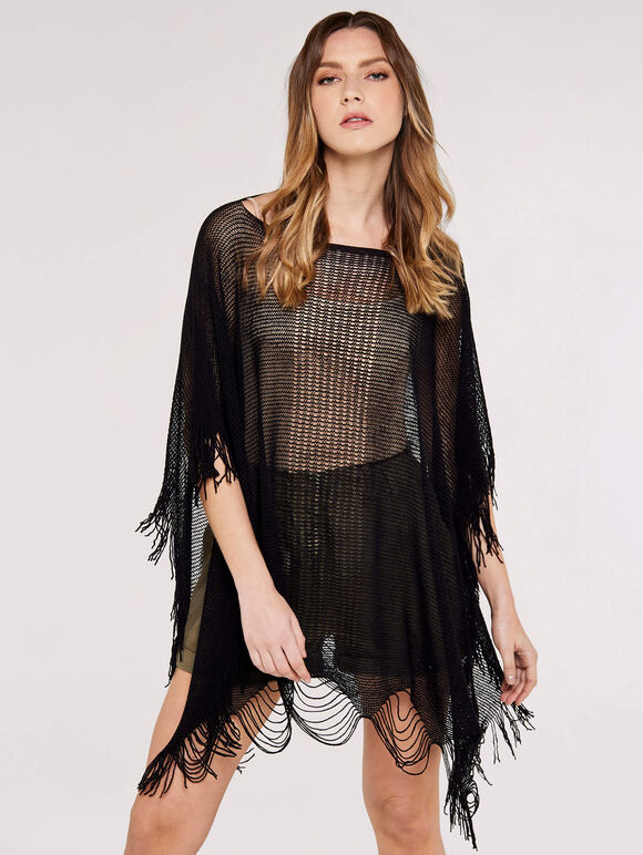 Ladder Back Festival Poncho, Black, large
