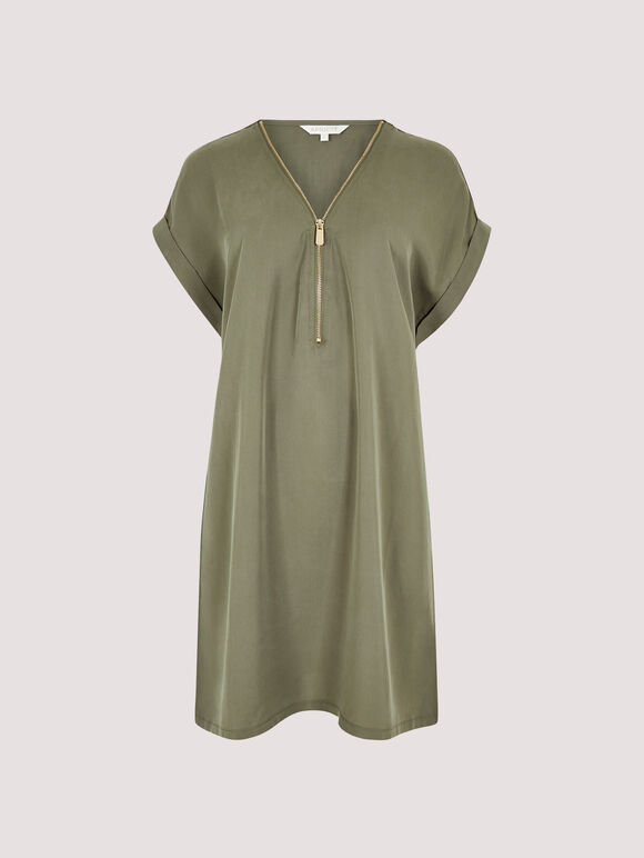 Zip Front Dress, Khaki, large