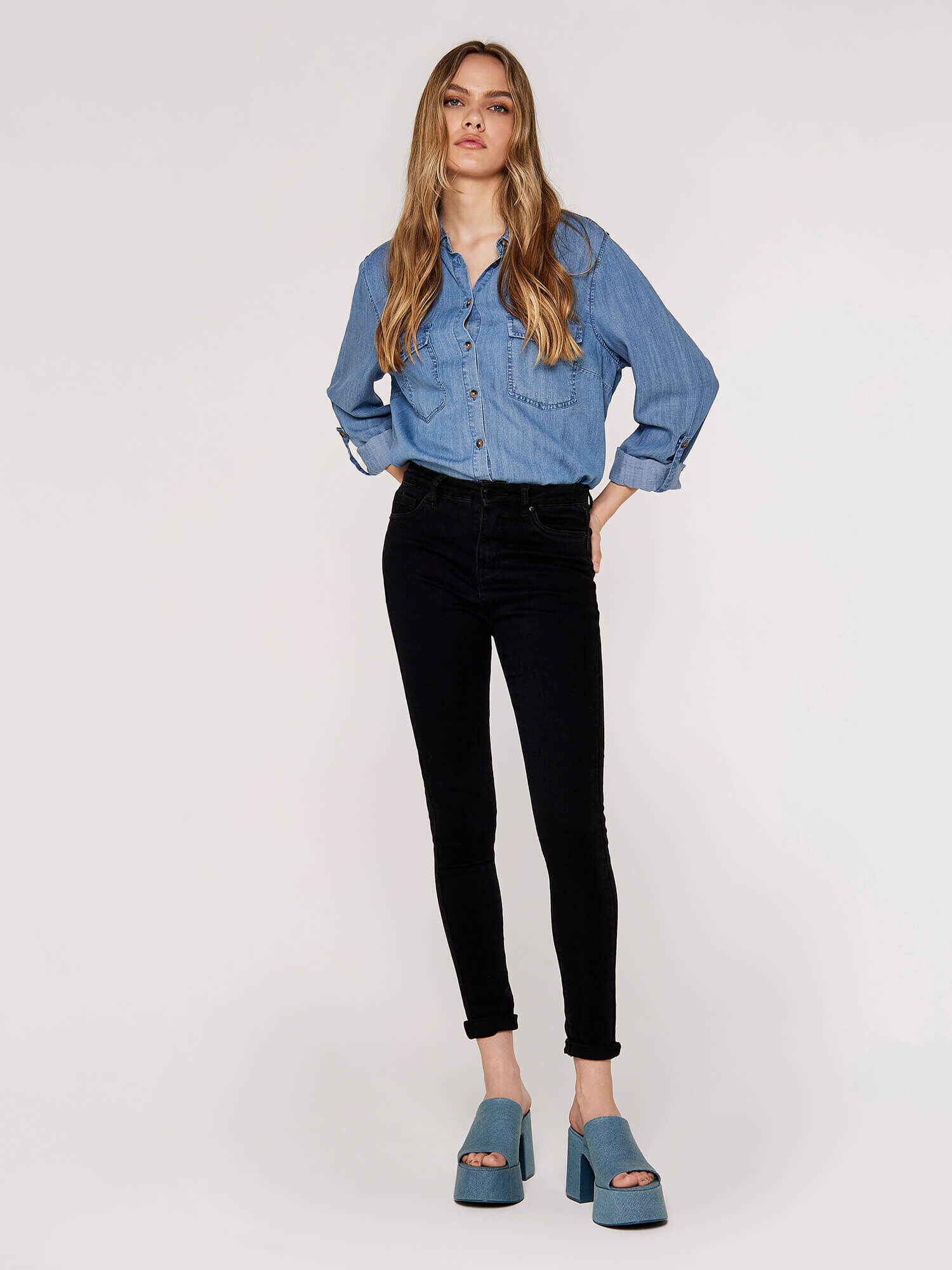 Button Down Denim Shirt Apricot Clothing