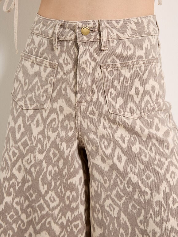 Ikat Gianna Wide-Leg Jeans, Stone, large