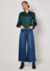Animal Print Self Stripe Satin Shirt, Green, large